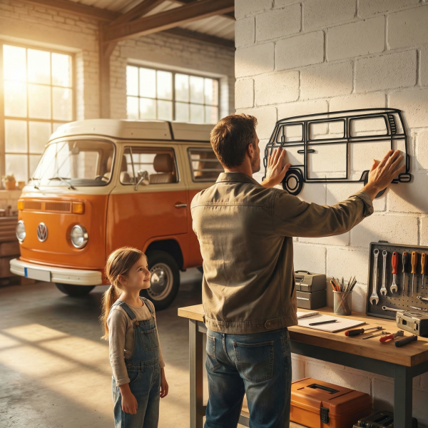 VW T2 Camper Van — 3D Line Art Wall Sculpture